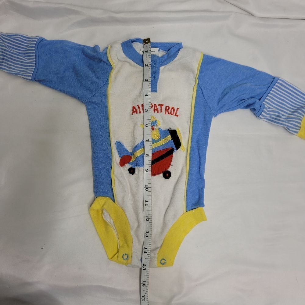 VINTAGE 90s air patrol airplane long‎ sleeve snap button bodysuit 6-12 months - Picture 8 of 9